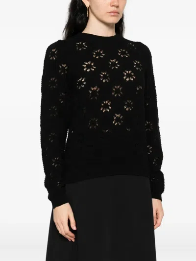 Twinset Twin-set Black Sweater With Floral Openwork Detailing In Black