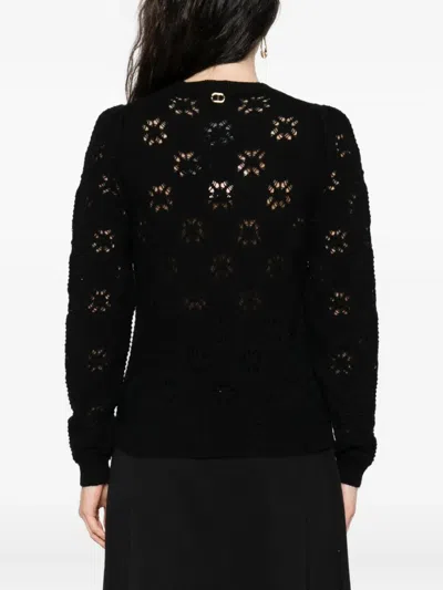 Twinset Twin-set Black Sweater With Floral Openwork Detailing In Black