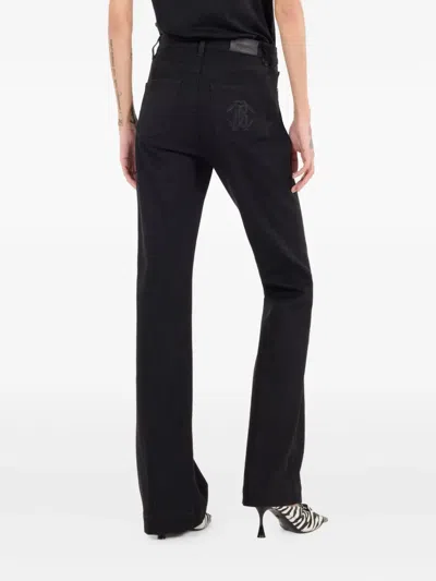 Roberto Cavalli Mirror Snake Monogram Bootcut Jeans In Black
