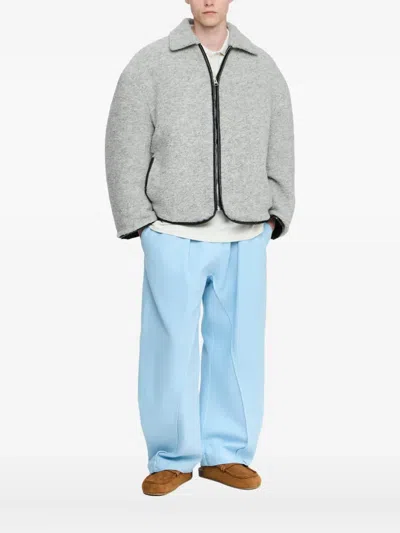 Jw Anderson Mens Light Grey Melange Contrast-trim Relaxed-fit Knitted Wool-blend Jacket In Gray