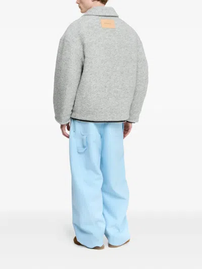 Jw Anderson Mens Light Grey Melange Contrast-trim Relaxed-fit Knitted Wool-blend Jacket In Gray