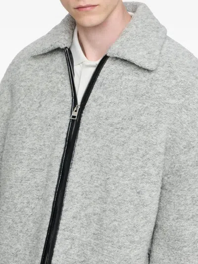 Jw Anderson Mens Light Grey Melange Contrast-trim Relaxed-fit Knitted Wool-blend Jacket In Gray