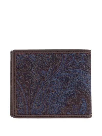 Etro Paisley-pattern Leather Wallet In Blue