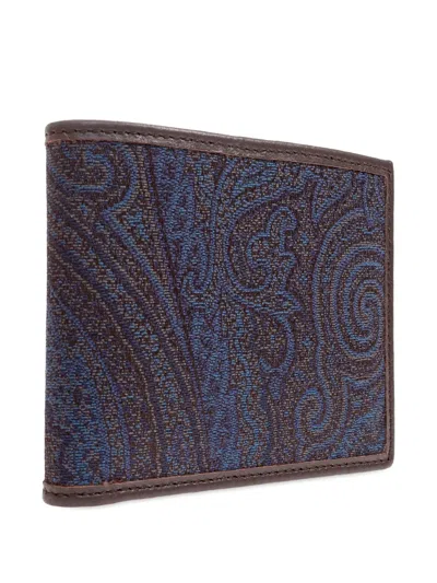 Etro Paisley-pattern Leather Wallet In Blue