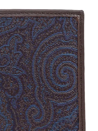 Etro Paisley-pattern Leather Wallet In Blue