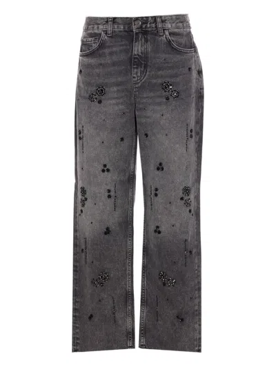 Liu •jo Straight-leg Jeans With Rhinestones In Gray