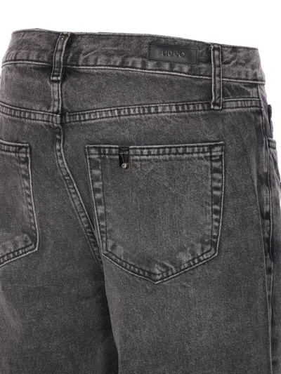 Liu •jo Straight-leg Jeans With Rhinestones In Gray