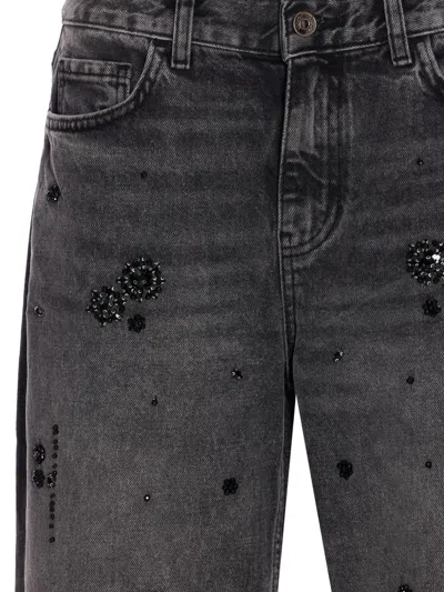 Liu •jo Straight-leg Jeans With Rhinestones In Gray