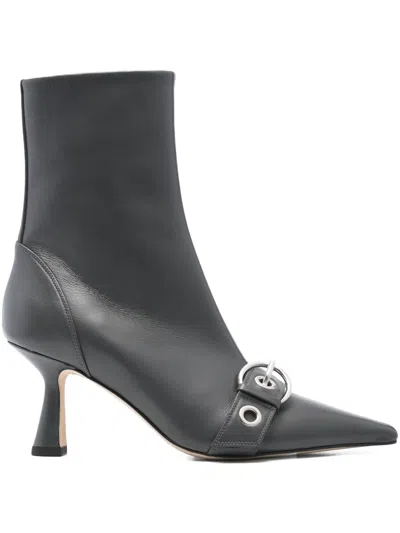 Aeyde 75mm Buckle-detail Pointed-toe Boots In Gray
