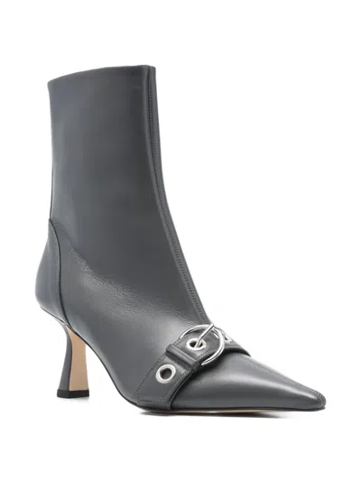 Aeyde 75mm Buckle-detail Pointed-toe Boots In Gray