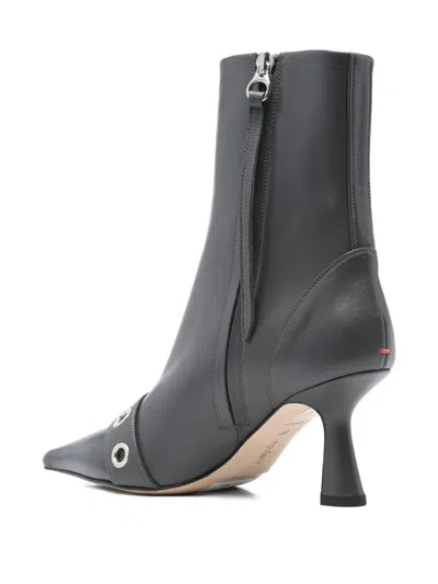 Aeyde 75mm Buckle-detail Pointed-toe Boots In Gray