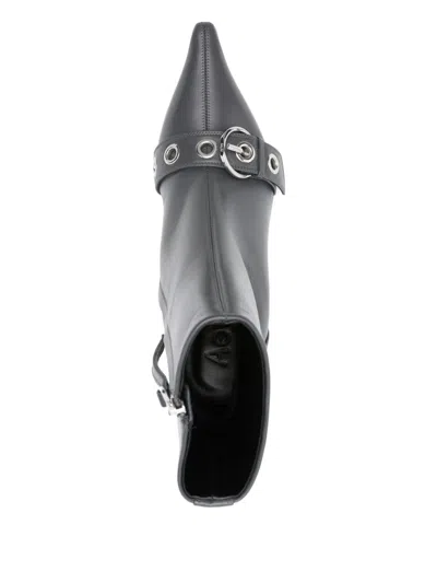 Aeyde 75mm Buckle-detail Pointed-toe Boots In Gray