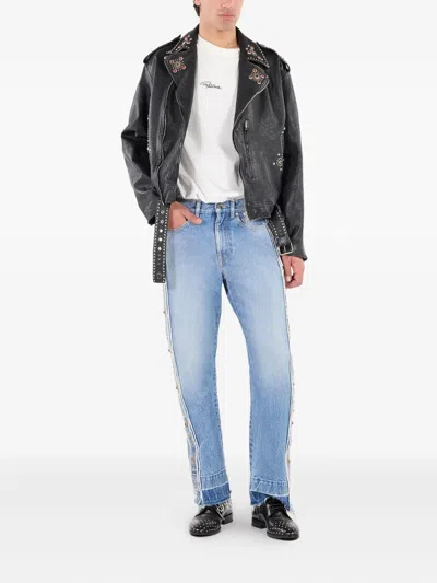 Roberto Cavalli Jeans With Stud And Stone Pattern In Blue