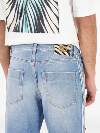 Roberto Cavalli Jeans With Stud And Stone Pattern In Blue