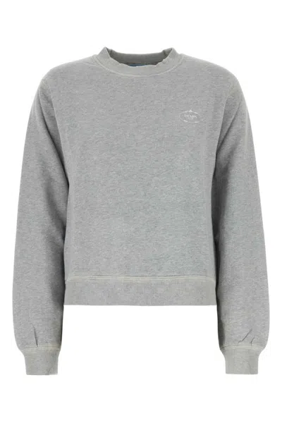 Prada Cotton Sweatshirt With Ribbed Cuffs And Hem In Black