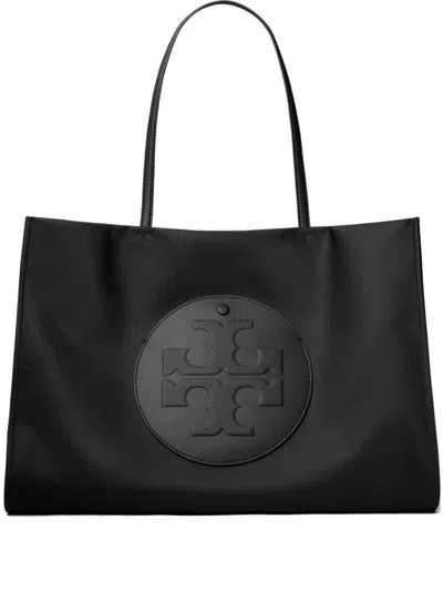 Tory Burch Spacious Black Tote With Embossed Logo And Sturdy Handles In Black