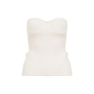Jean Paul Gaultier White Merino Wool Ribbed Stretch Corset In White