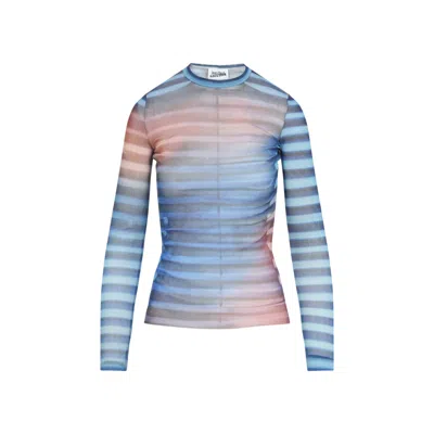Jean Paul Gaultier Air Print Striped Mesh Crew Neck Top In Multi