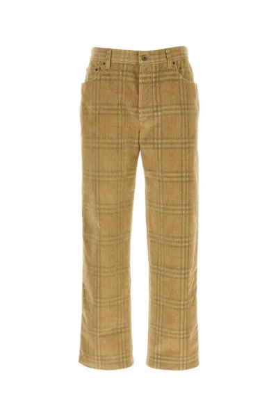 Burberry Sand-coloured Check Corduroy Trousers In Brown
