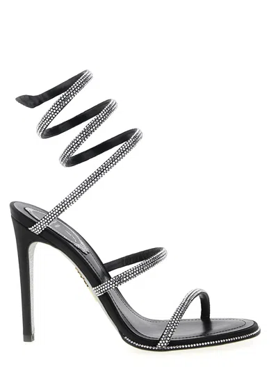 René Caovilla Cleo Anthracite Crystal Sandals 105 In Black