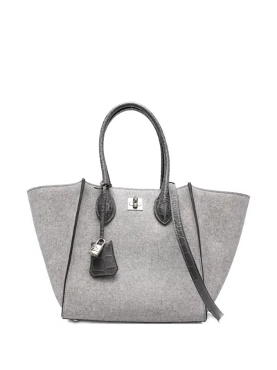 Ermanno Scervino Structured Shopper Bag With Crocodile-embossed Accents In Gray