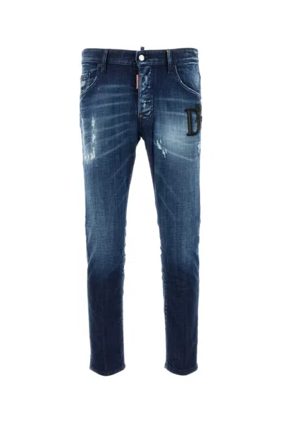 Dsquared2 Distressed Blue Denim Jeans With Concealed Fly In Blue