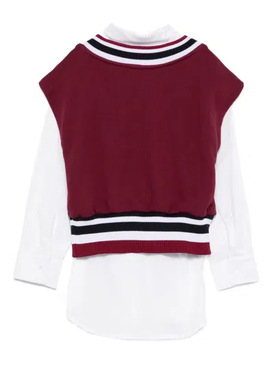 Msgm Burgundy Vest Sweater For Girl With Logo In Red