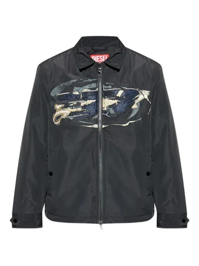Diesel Modern Black Jacket With Intricate Graphic Detailing In Black