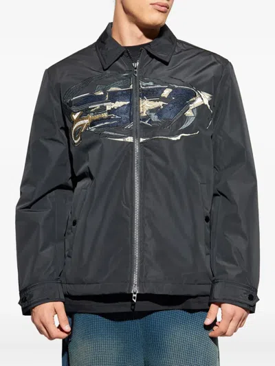 Diesel Modern Black Jacket With Intricate Graphic Detailing In Black