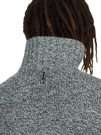 Jw Anderson Grey Sweater With High Neck And One Front Patch Leather Pocket In Wool Blend Man In Gray