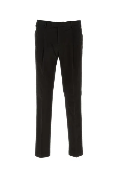 Pt Torino Green Slim Trousers In Wool Blend In Black