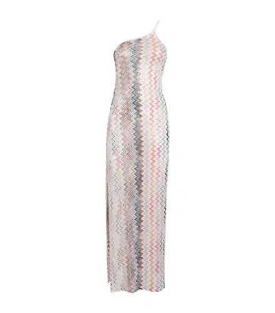 Missoni Long Dress With Asymmetric Neckline And Zigzag Pattern In Multi