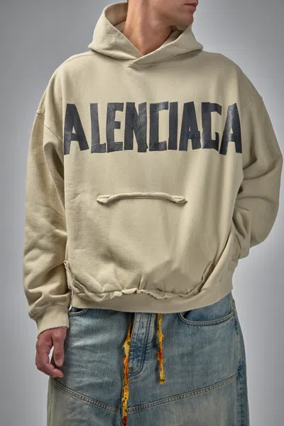 Balenciaga Tape Type Ripped Pocket Large Fit Fleece Hoodie In Brown