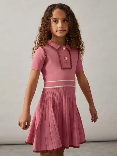 Reiss Pink 9-13 Yrs Twist-piped Knitted Dress In Pink