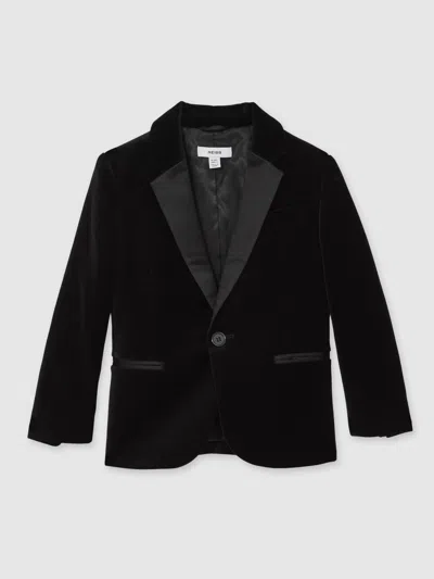 Reiss Black Ace Single-breasted Velvet Tuxedo Blazer In Black