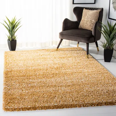 Safavieh Hudson Shag Machine Made Area Rug, Gold / Ivory Shag Flokati Style Easy Care In Brown