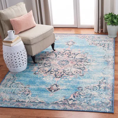 Safavieh Journey Non-slip Machine Washable Area Rug, Turquoise / Pink Traditional Style Easy Care In Blue