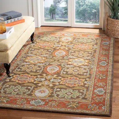 Safavieh Heritage Hand Made Area Rug, Chocolate / Tangerine Traditional Style Non-shedding In Multi