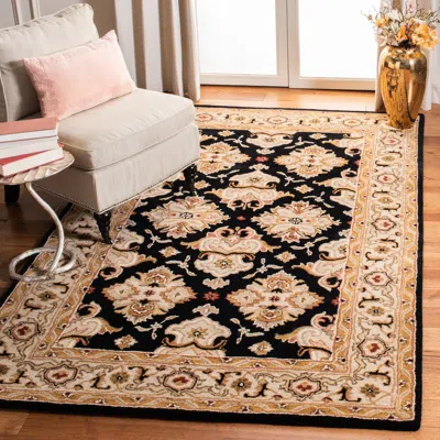 Safavieh Heritage Hand Made Area Rug, Black / Ivory Traditional Style Non-shedding In Brown