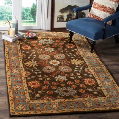 Safavieh Heritage Hand Made Area Rug, Charcoal / Blue Traditional Style Non-shedding In Brown