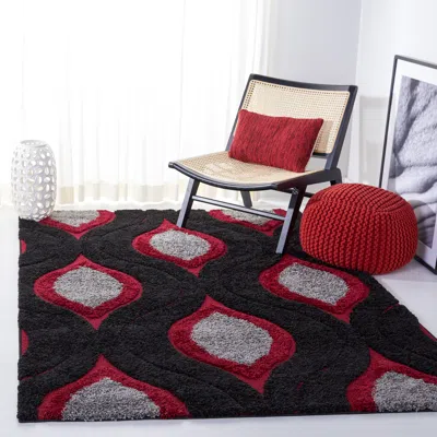 Safavieh Florida Shag Machine Made Area Rug, Black / Red Shag & Flokati Style Easy Care In Red