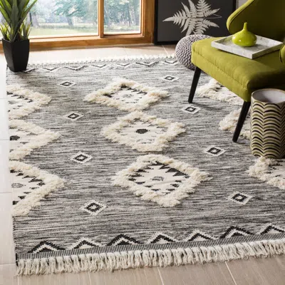 Safavieh Kenya Hand Made Area Rug, Black / Ivory Bohemian Style Non-shedding In Gray