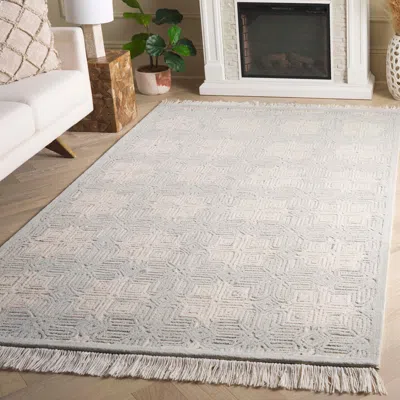Safavieh Ikat Hand Made Area Rug, Ivory / Light Blue Contemporary Style Non-shedding In Gray