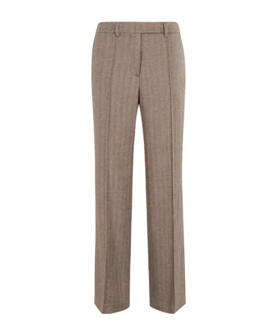Seventy Taupe Herringbone Wool Blend Pants With Tailored Finish In Brown