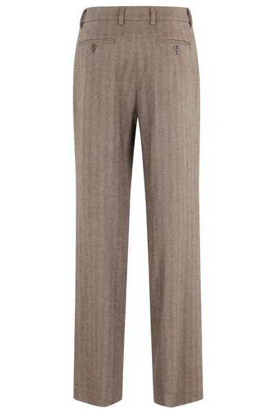 Seventy Taupe Herringbone Wool Blend Pants With Tailored Finish In Brown