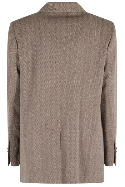 Seventy Herringbone Pattern Jacket With Top Breast Pocket In Brown