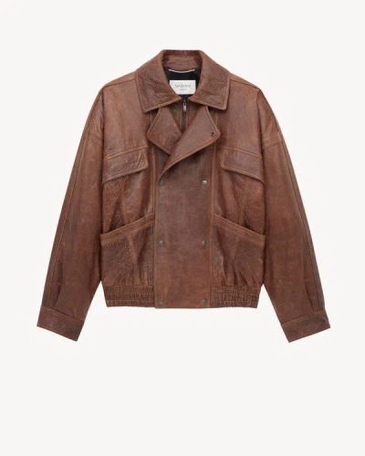 Saint Laurent Collared Bomber Jacket Featuring Elasticated Hem In Brown