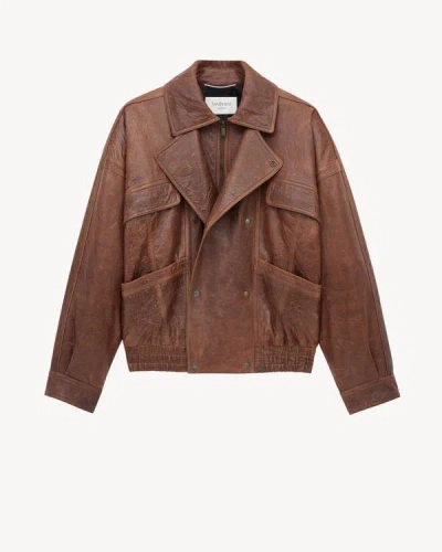 Saint Laurent Collared Bomber Jacket Featuring Elasticated Hem In Brown