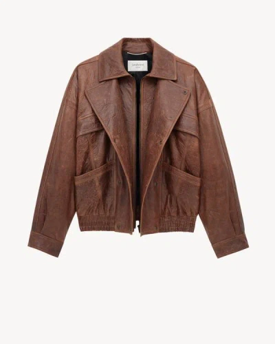 Saint Laurent Collared Bomber Jacket Featuring Elasticated Hem In Brown