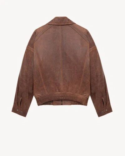 Saint Laurent Collared Bomber Jacket Featuring Elasticated Hem In Brown